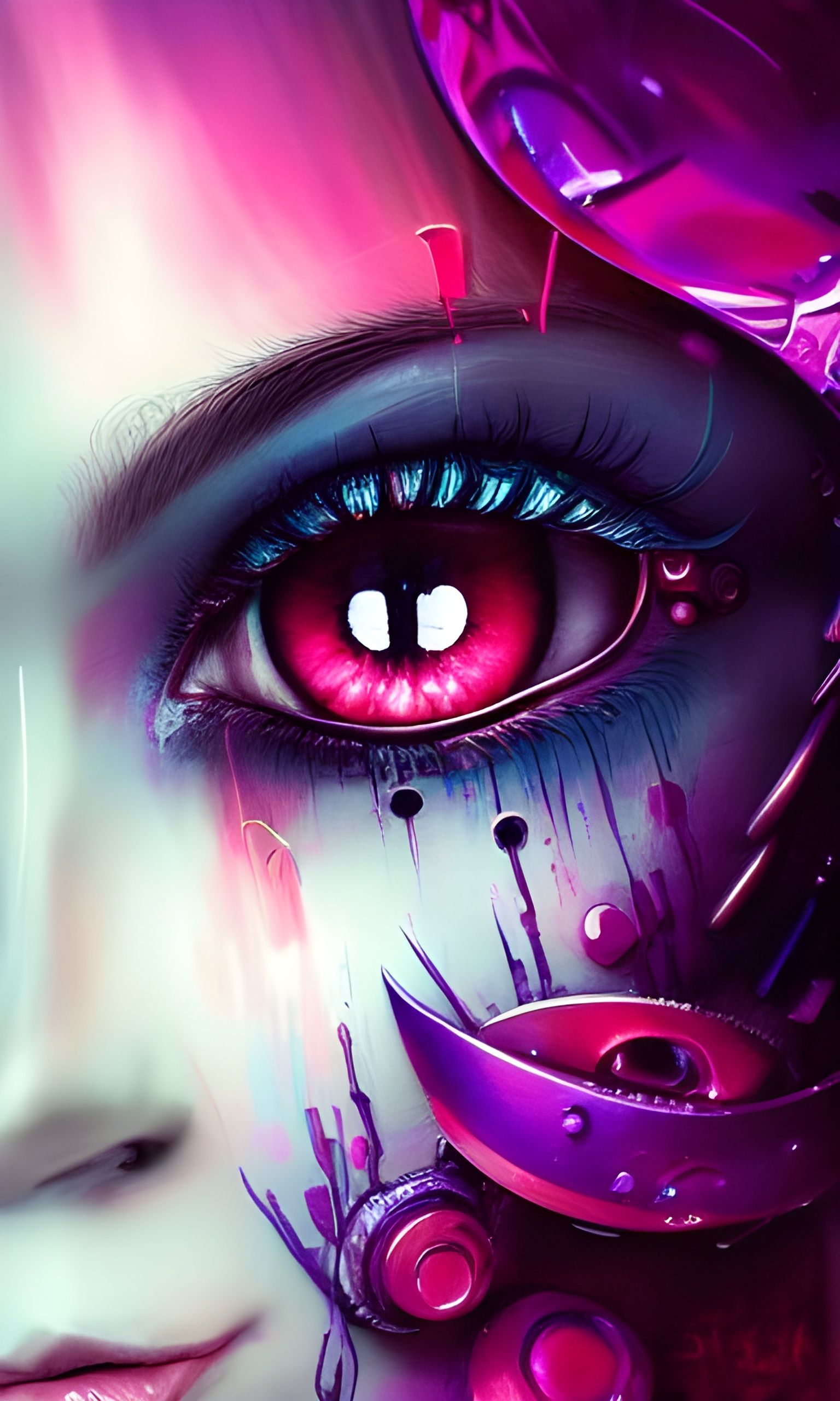 Cybernetic Eyes in Dark Pink and Purple, Digital Art