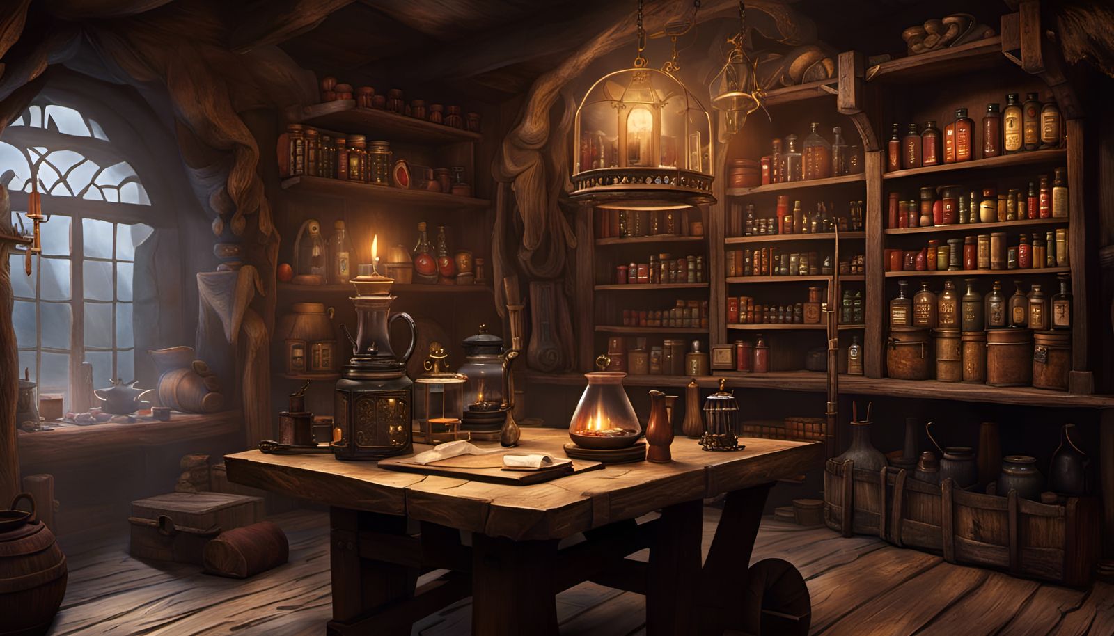 Cozy Deserted Tea Shop Interior with Wooden Tea Set