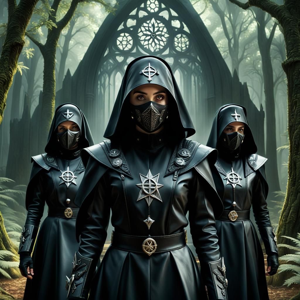 Cleric Nuns in Occult Cathedral: Fantasy Art