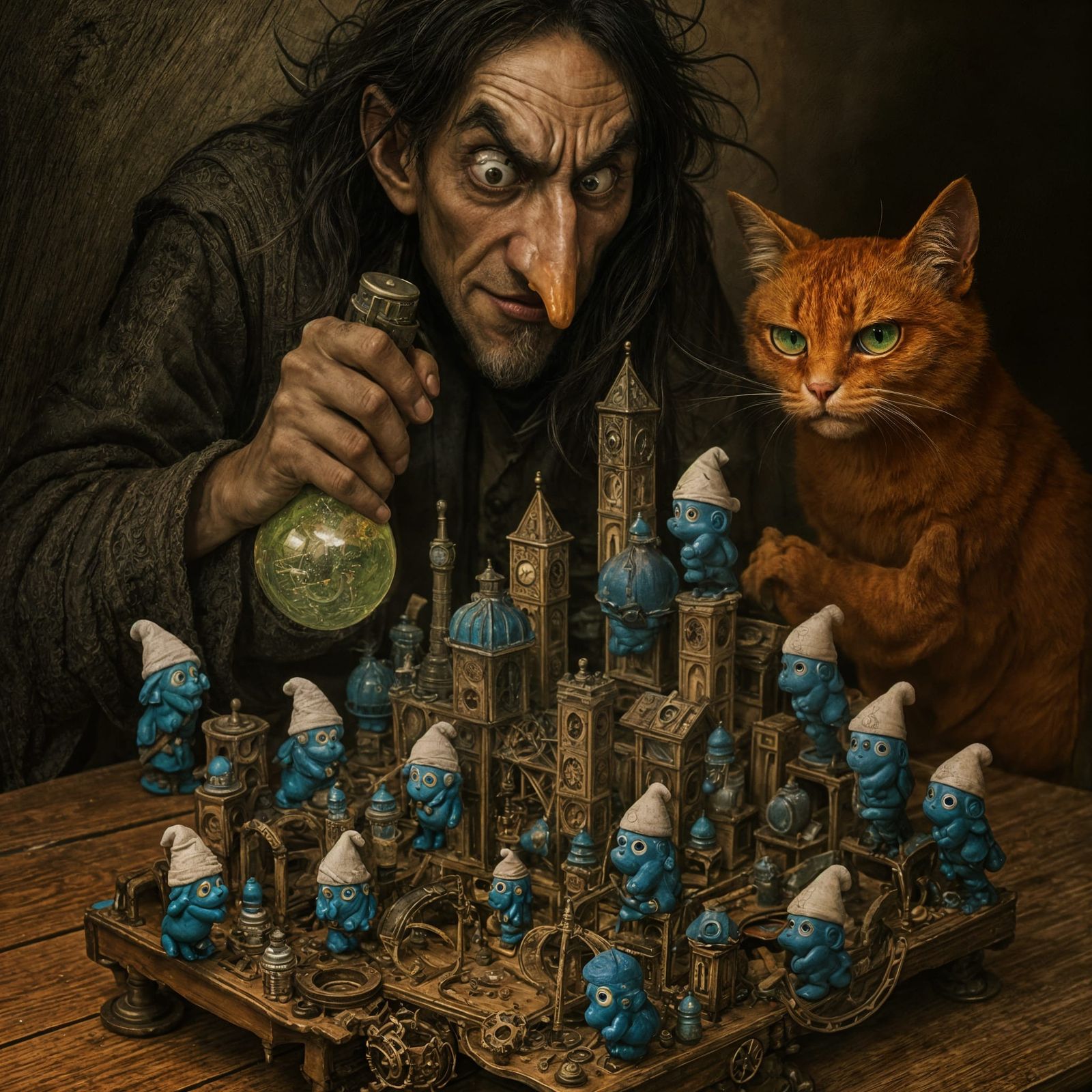 Steampunk Gnome City Under Wizard's Threat