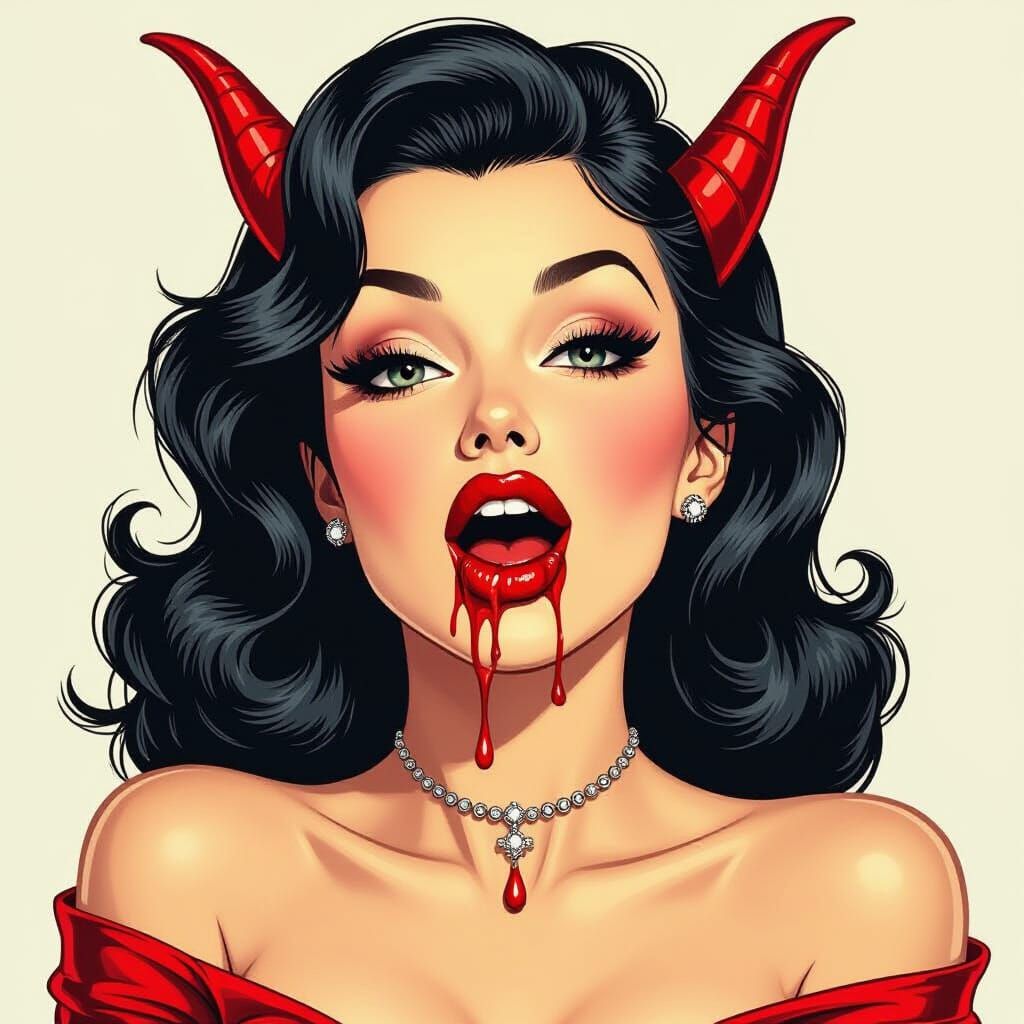 1950s Pin-Up Vampire with Oozing Blood