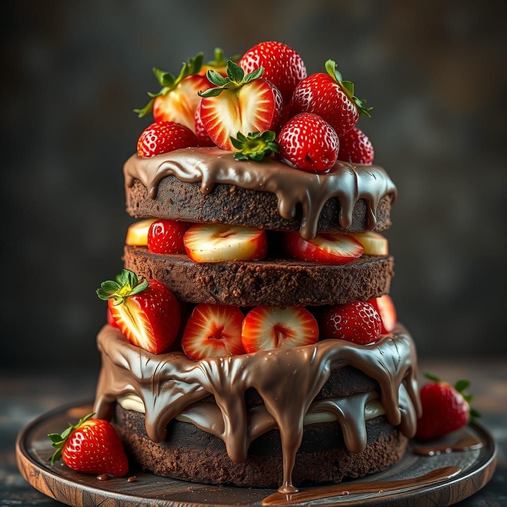 Triple Chocolate Cake with Fruit and Icing Drizzle