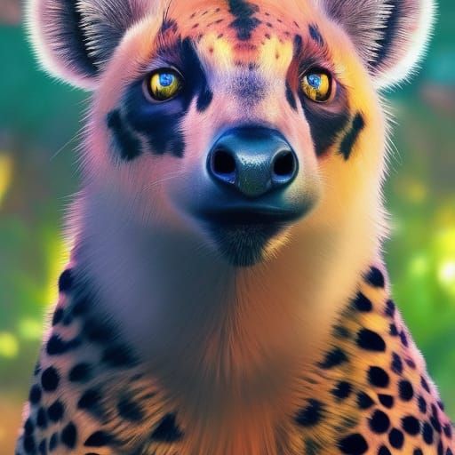 Cute Hyena with Butterfly in Magical African Landscape