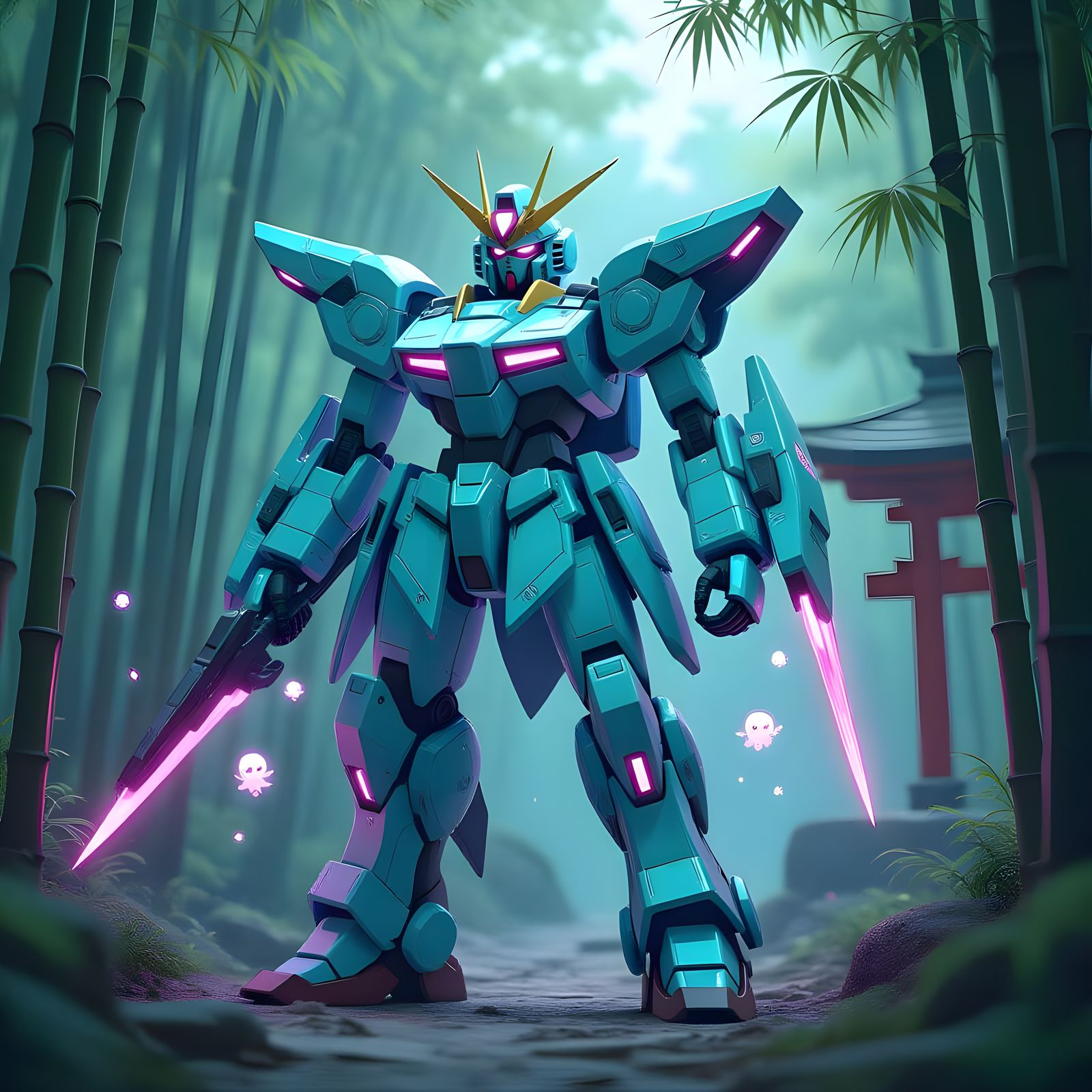 Mecha Robot Guardian of Japanese Temple in 3D