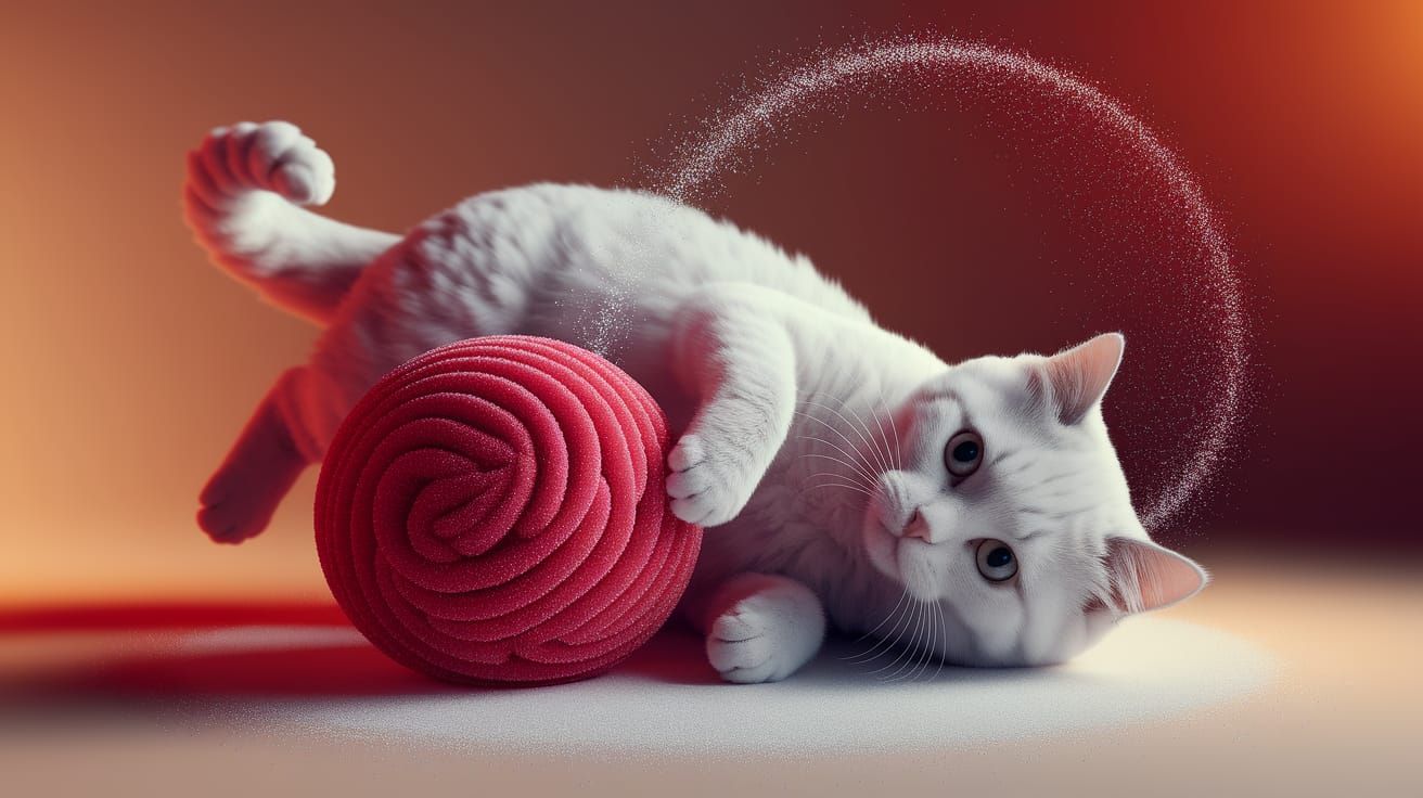 Cute Cotton Candy Cat Plays with Sugar Ball