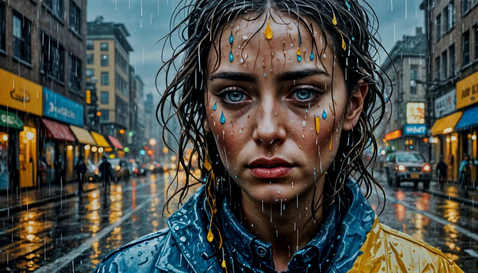 Evocative Portrait of a Person Crying in Rain