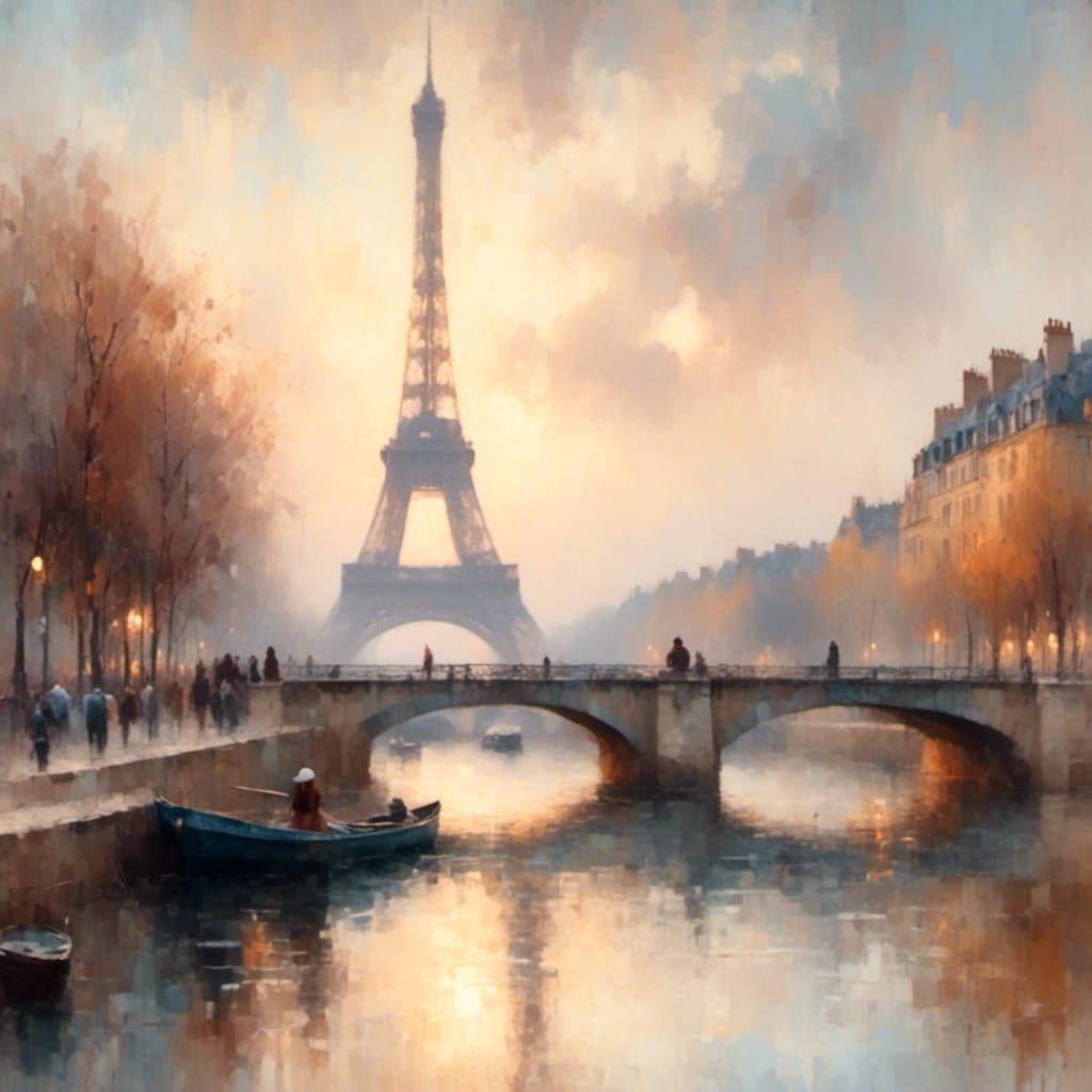 Impressionist Paris Scene with Eiffel Tower
