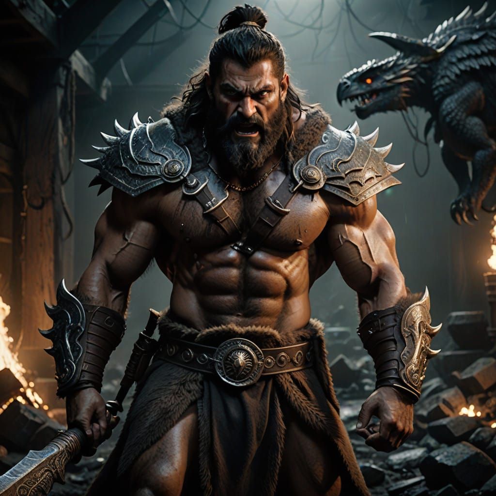 Goliath Barbarian Embodied with Divine Power in the Storm