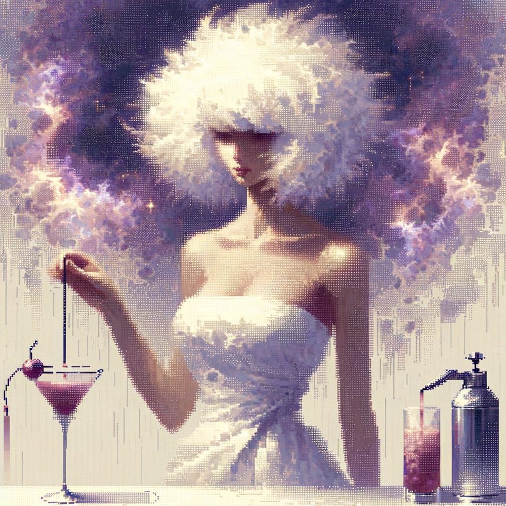 Elegant Figure in Synthetism Style with Galaxy Backdrop