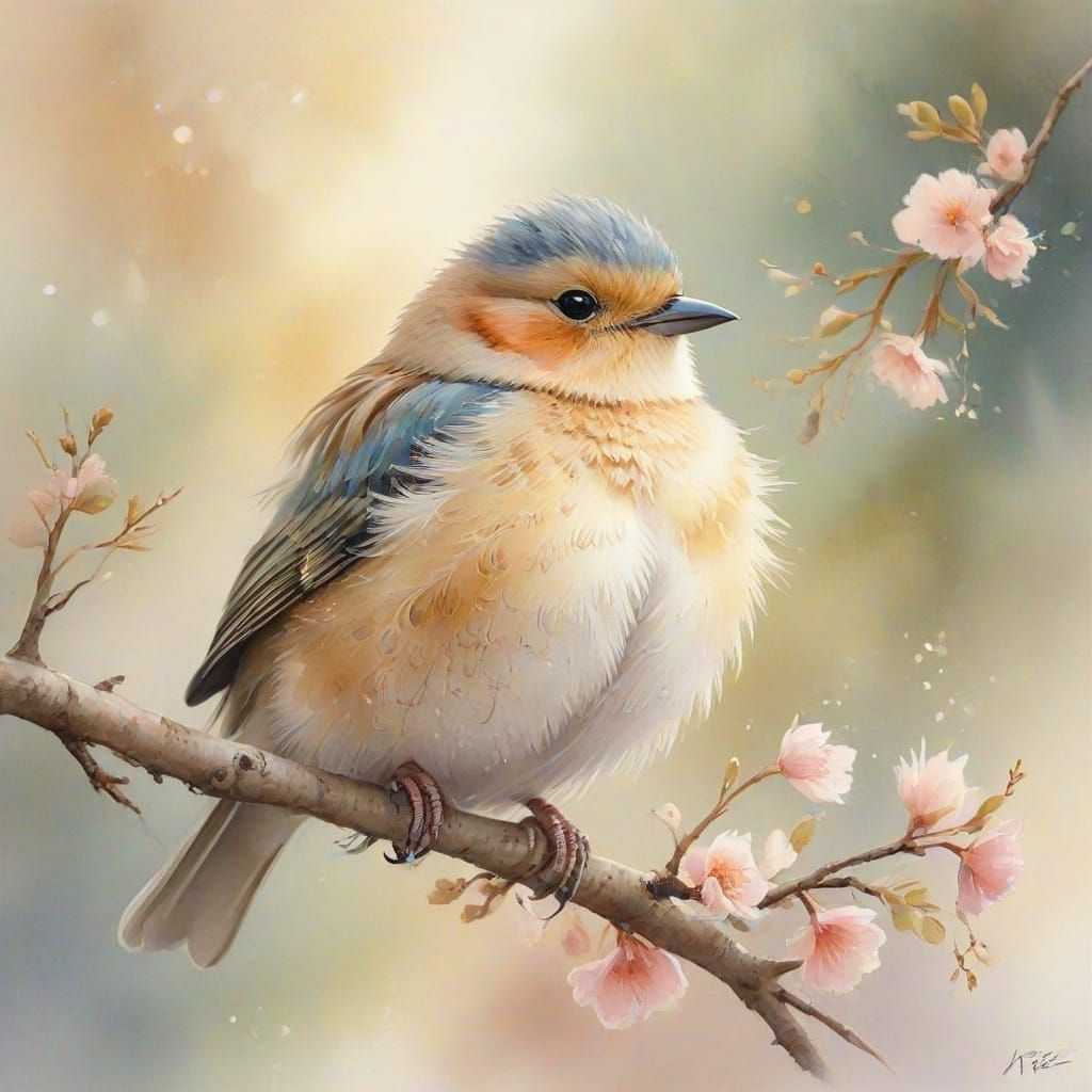 A beautiful fluffy bird perched on a branch.