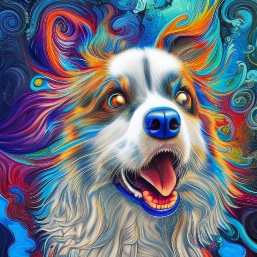 Hyperdetailed Australian Shepherd Gouache Illustration
