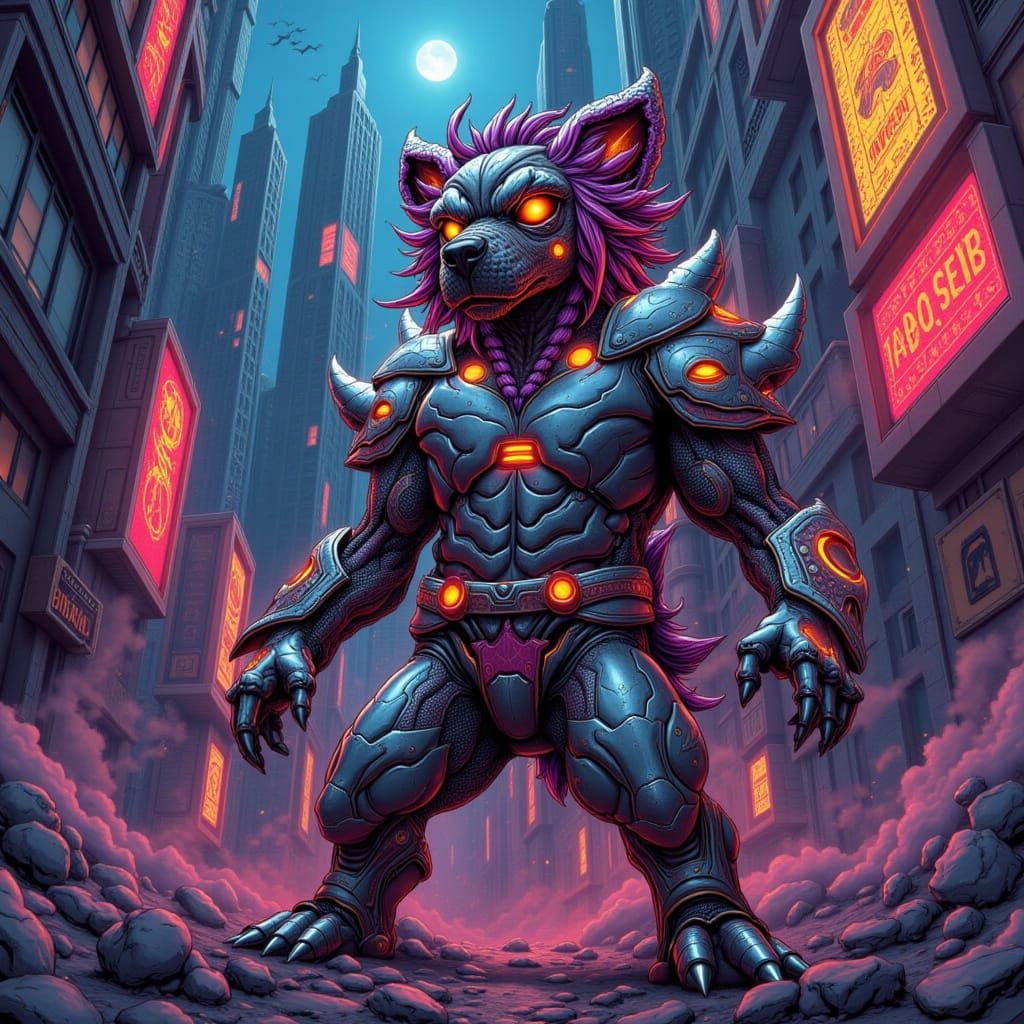 Cyberpunk Dog Hero in Futuristic Armor