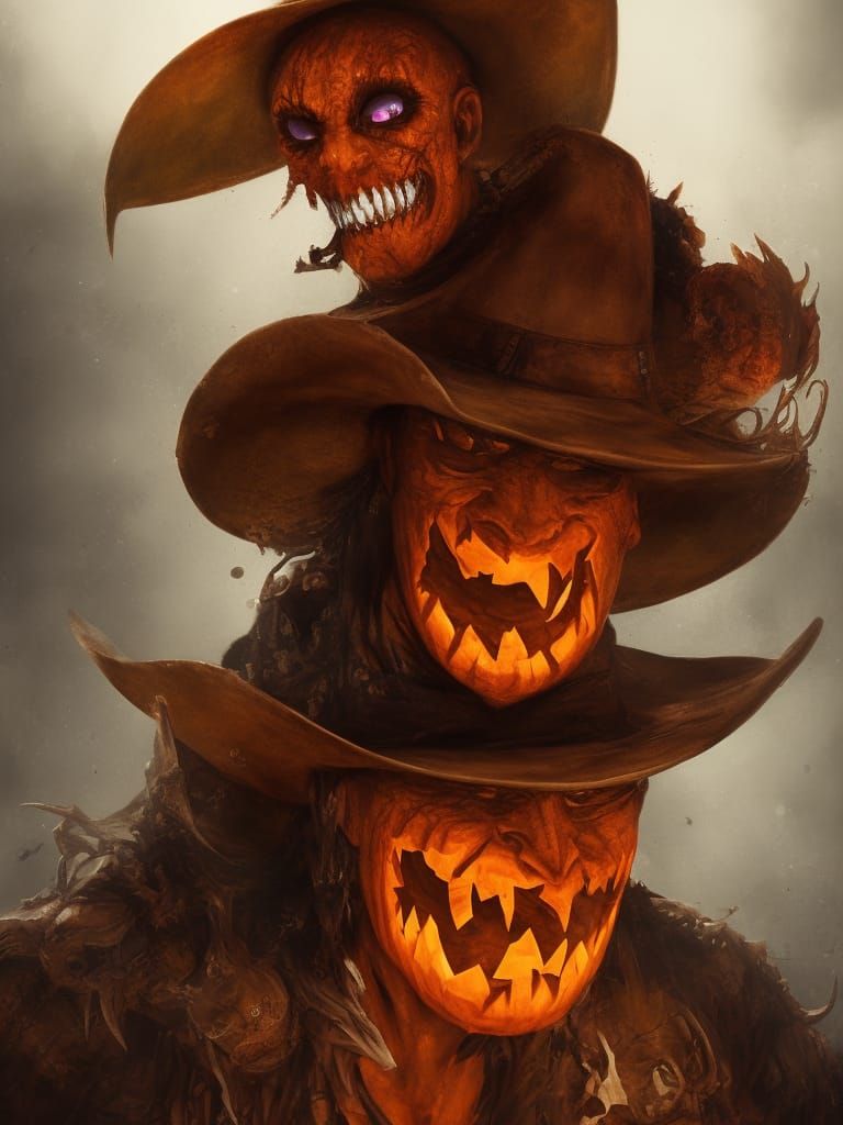 Hyperrealistic Cowboy Pumpkin Demon in Splash Art