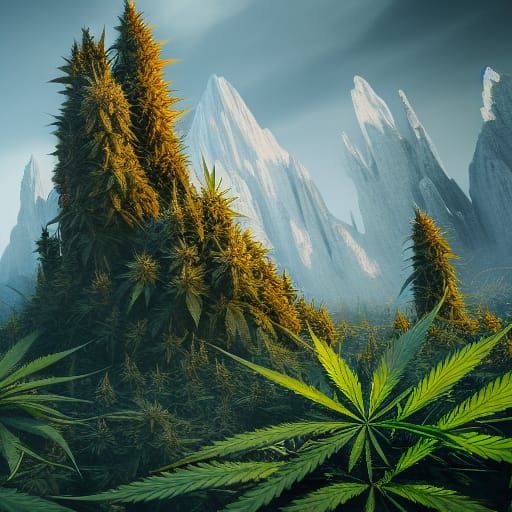 Detailed Matte Painting of Marijuana in Deep Color