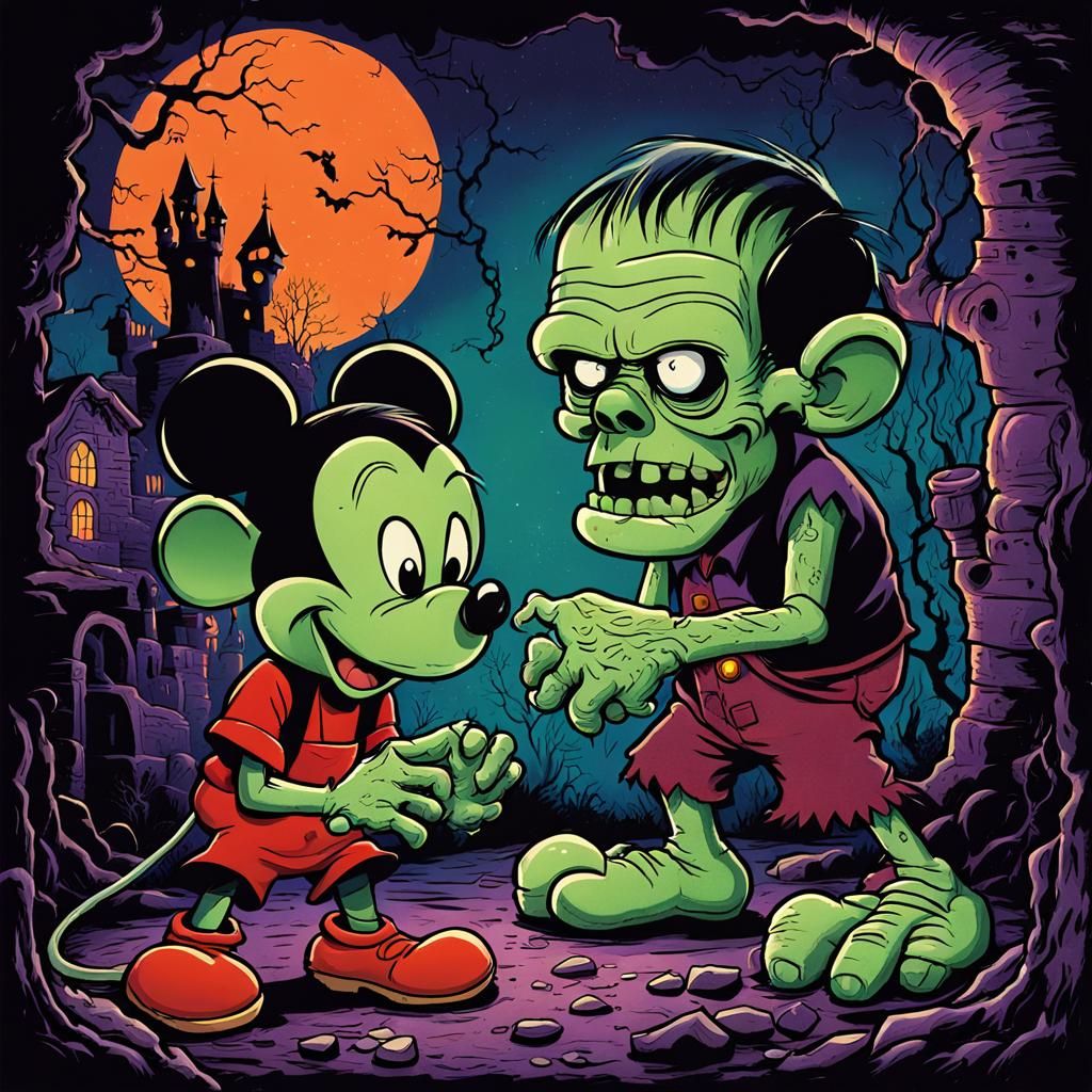 Mickey Mouse and Frankenstein Fantasy Encounter