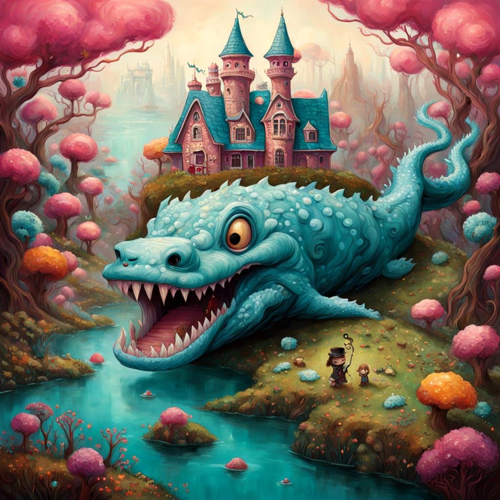 Gargantuan Sea Monster Rises from Whimsical Candyland Landsc...