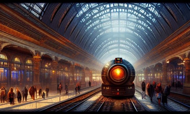 Magical Travel Hub: Hyperdetailed Digital Train Station