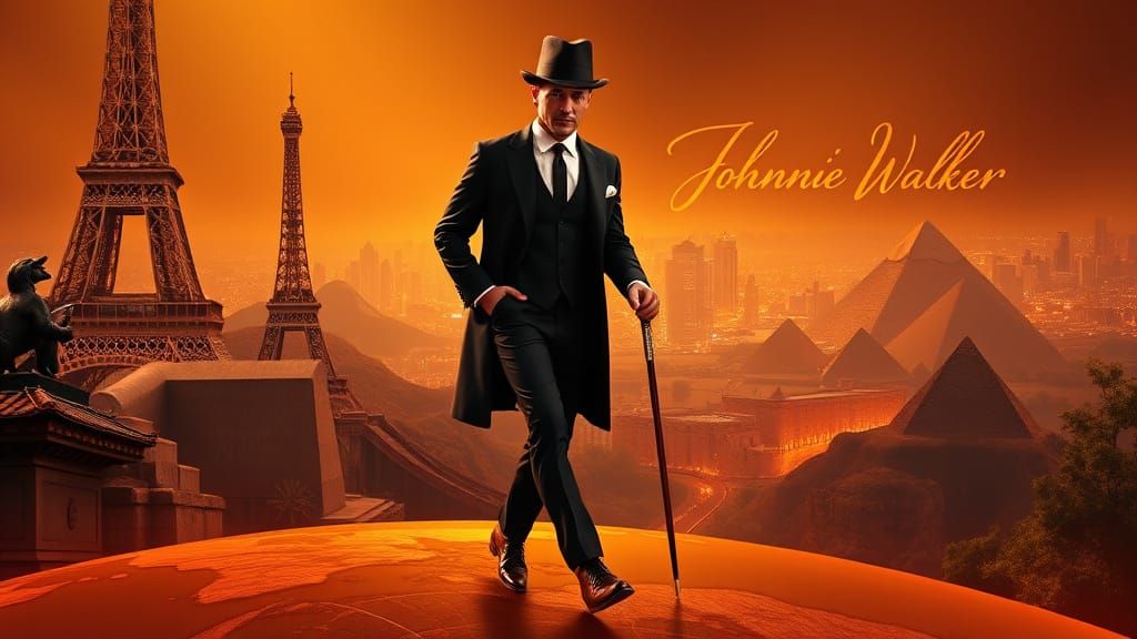 Elegant Gentleman Striding Across the Globe