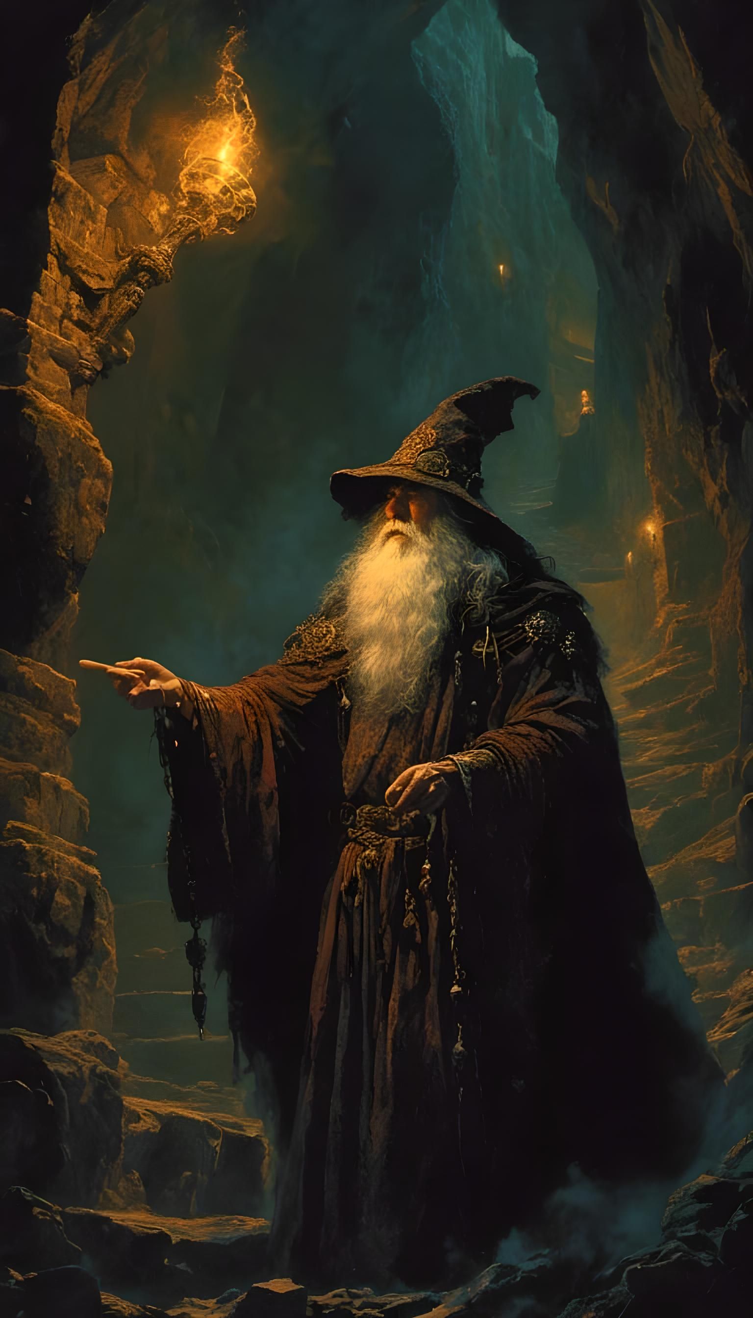 Dark Wizard in Dimly Lit Dungeon
