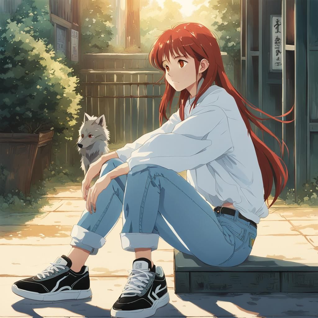 Red-Haired Girl in Anime Style, Ghibli Key Visual