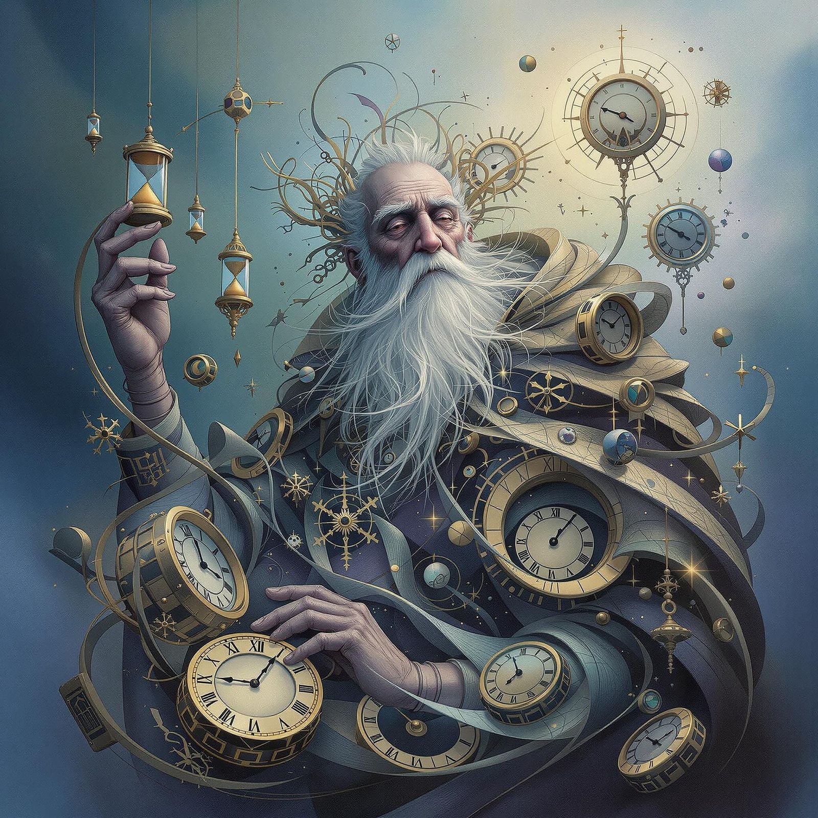 Timeless Figure Amidst Clockwork Machinery