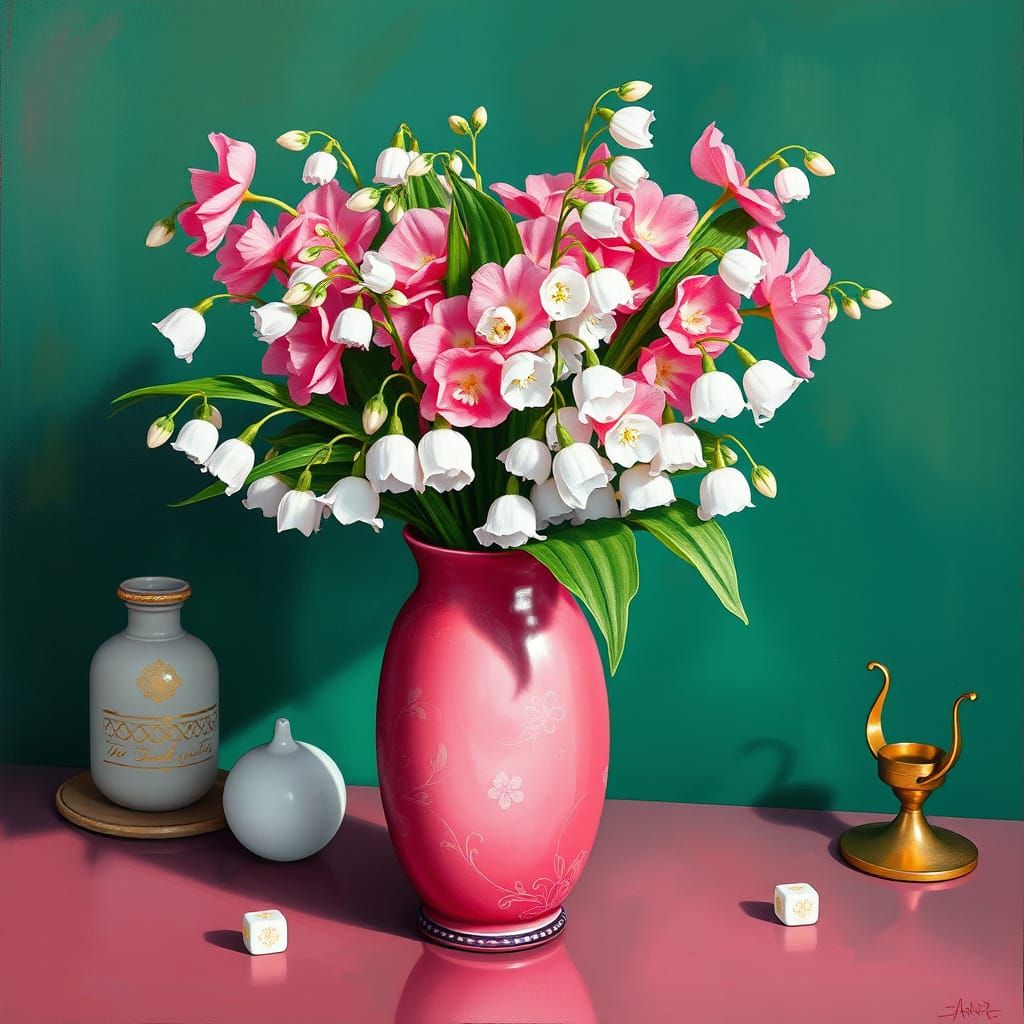 Lush Pink Bouquet in Vibrant Vase on Emerald Desk