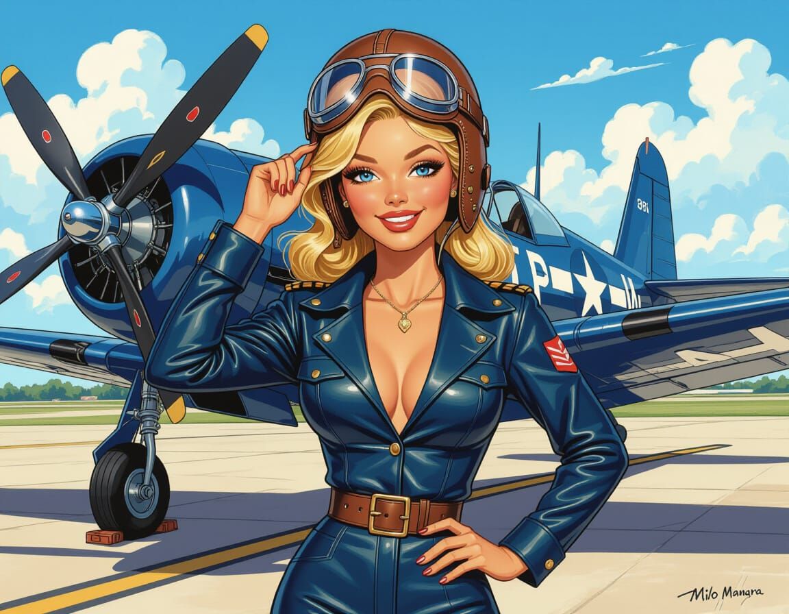 1940s Pilot Poses With F4U Corsair Aircraft