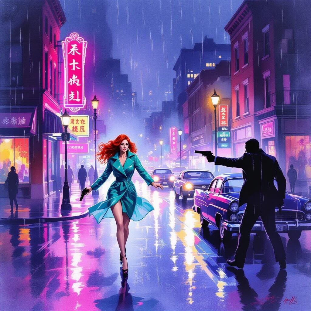 St. Louis Rainy Night Vista in Chinese Landscape Style