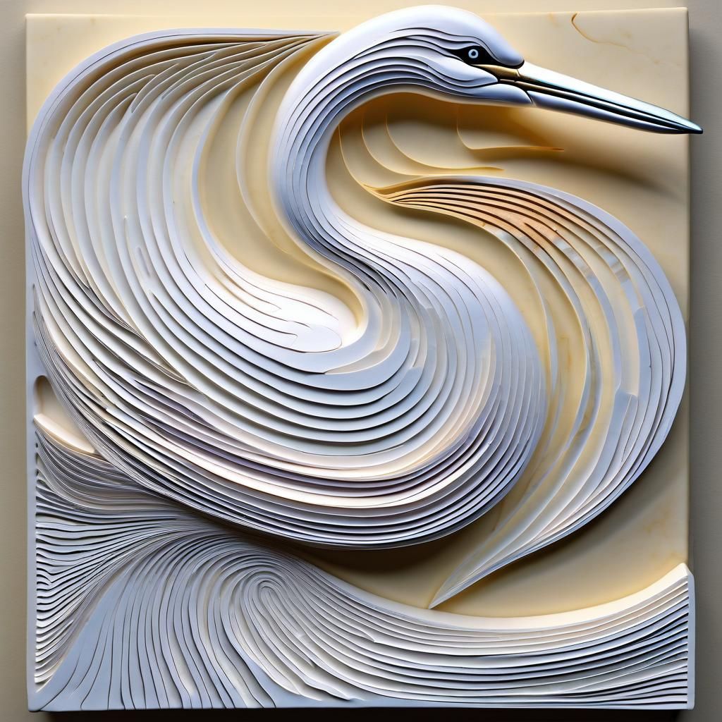 Elegant Marble Heron Sculpture with Abstract Waves