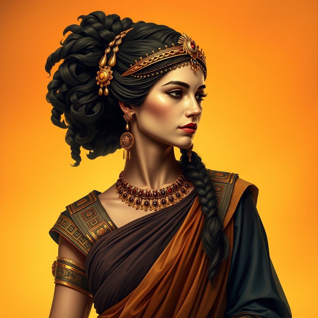 Regal Woman in Ancient Roman Elegance, Cubist Oil Painting S...