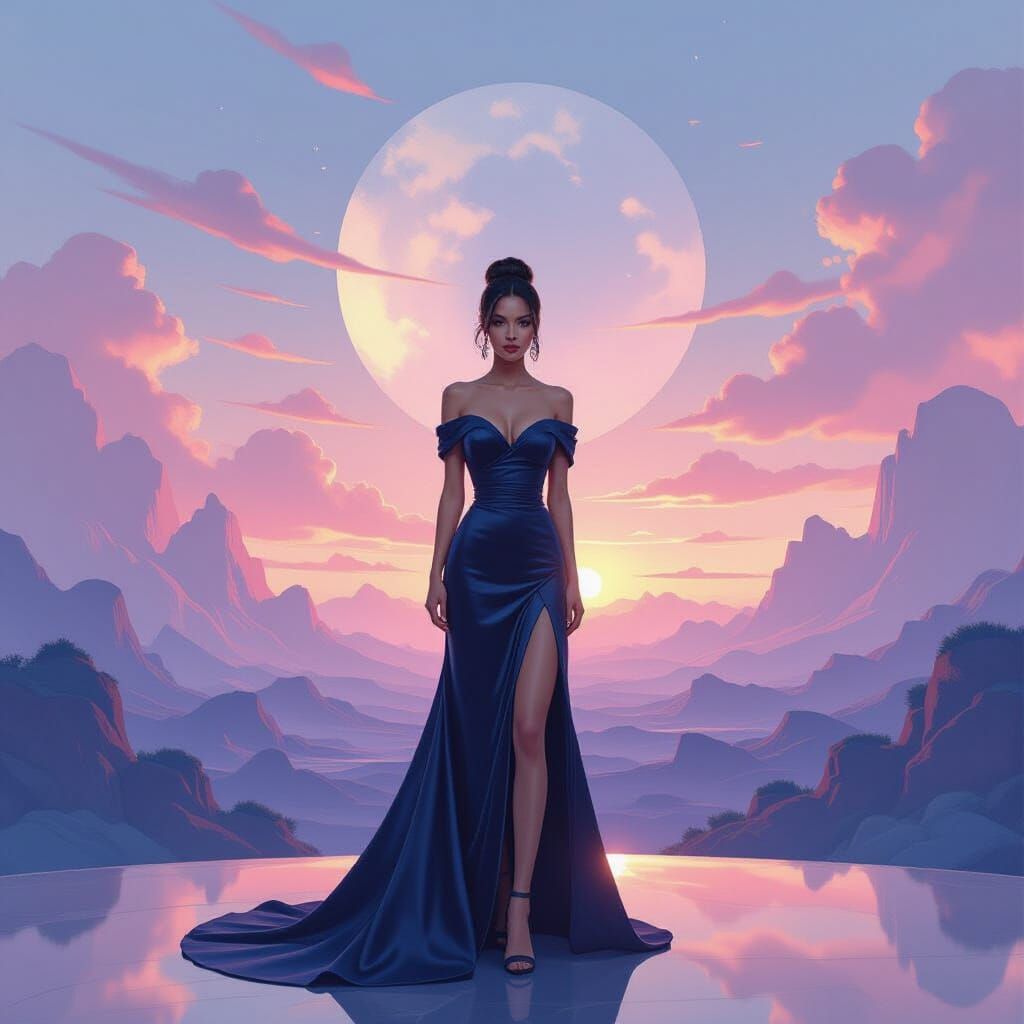 Elegant Woman in a Surreal Futuristic Dreamscape