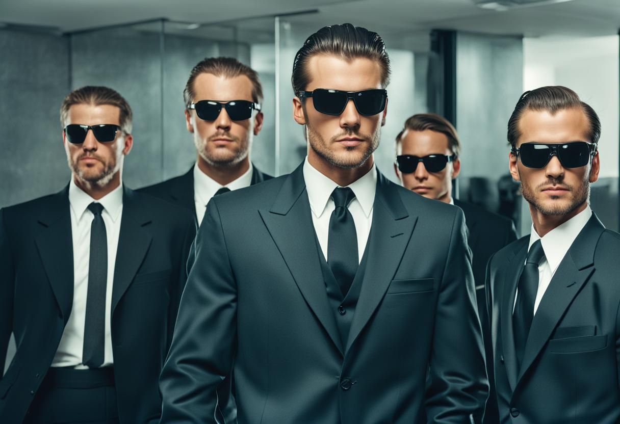 Elegant Businessman with Bodyguards in Office Setting