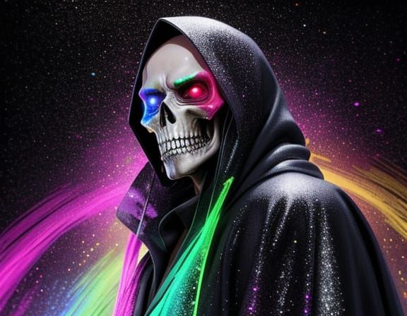 Grim Reaper in Cheerful Glitter Bomb Explosion