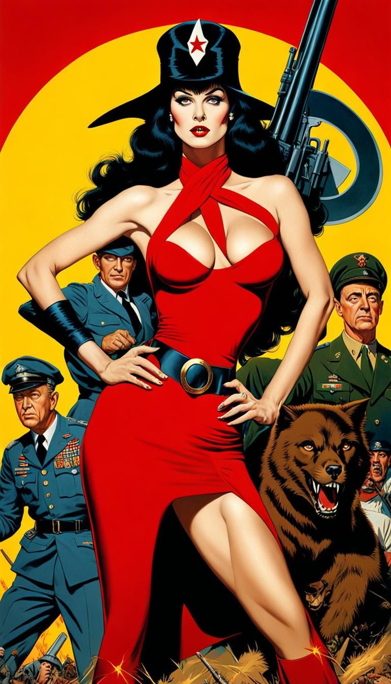 Elvira as world war 2 superhero