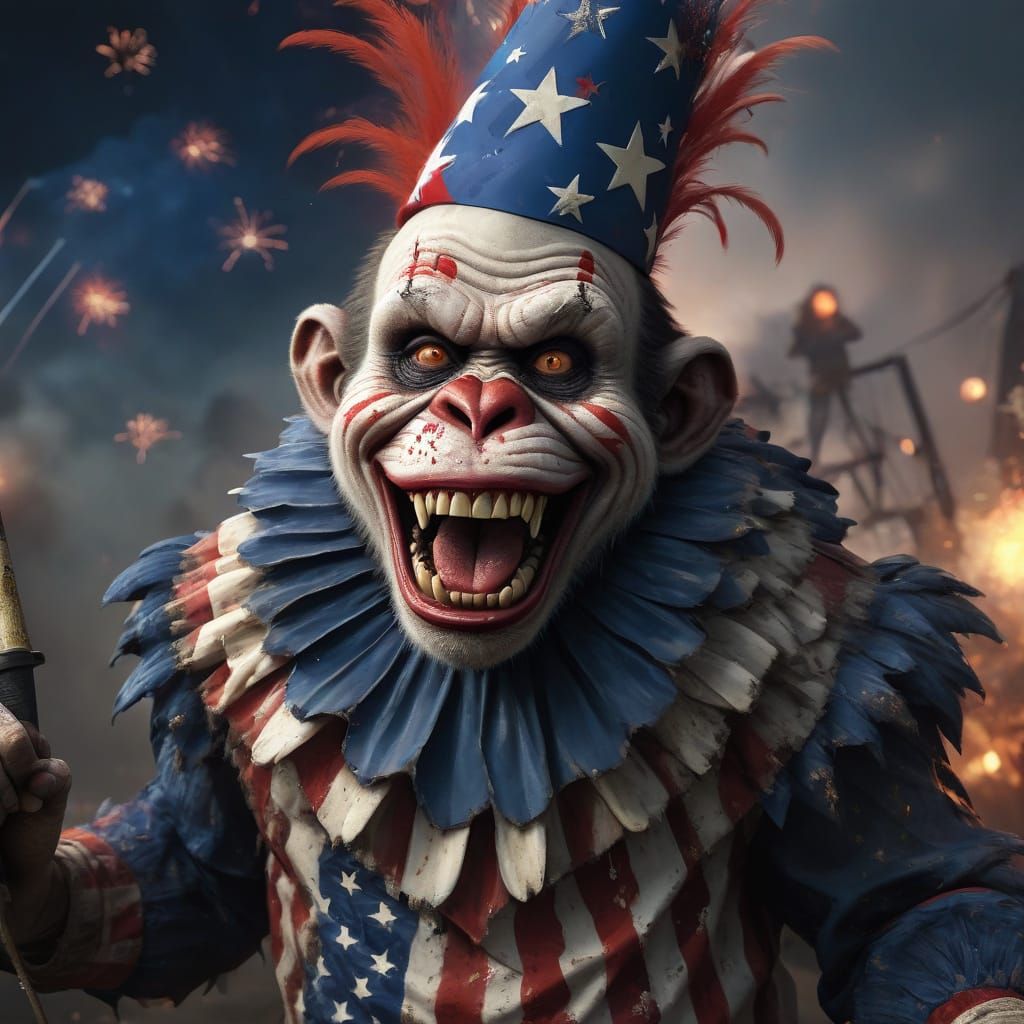 Patriotic Zombie Monkey Clown in Digital Painting