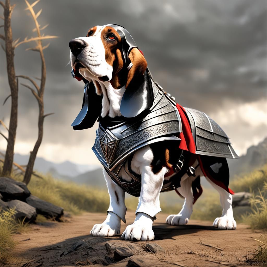 Heroic Basset Hound Knight in Shining Armor