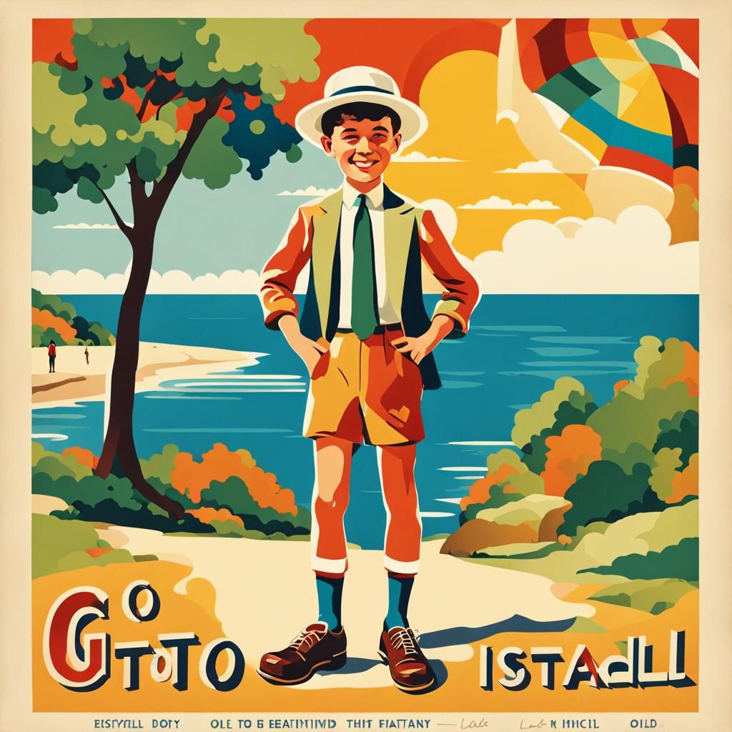 Vintage Travel Poster in Geometric Fauvism Style