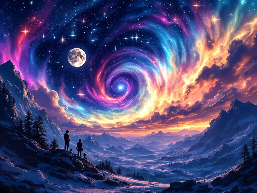 Cosmic Feline Galaxy with Vibrant Aurora