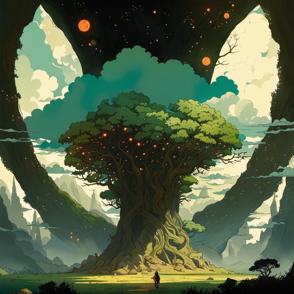 Epic Tree in Motion Under Luminous Moons