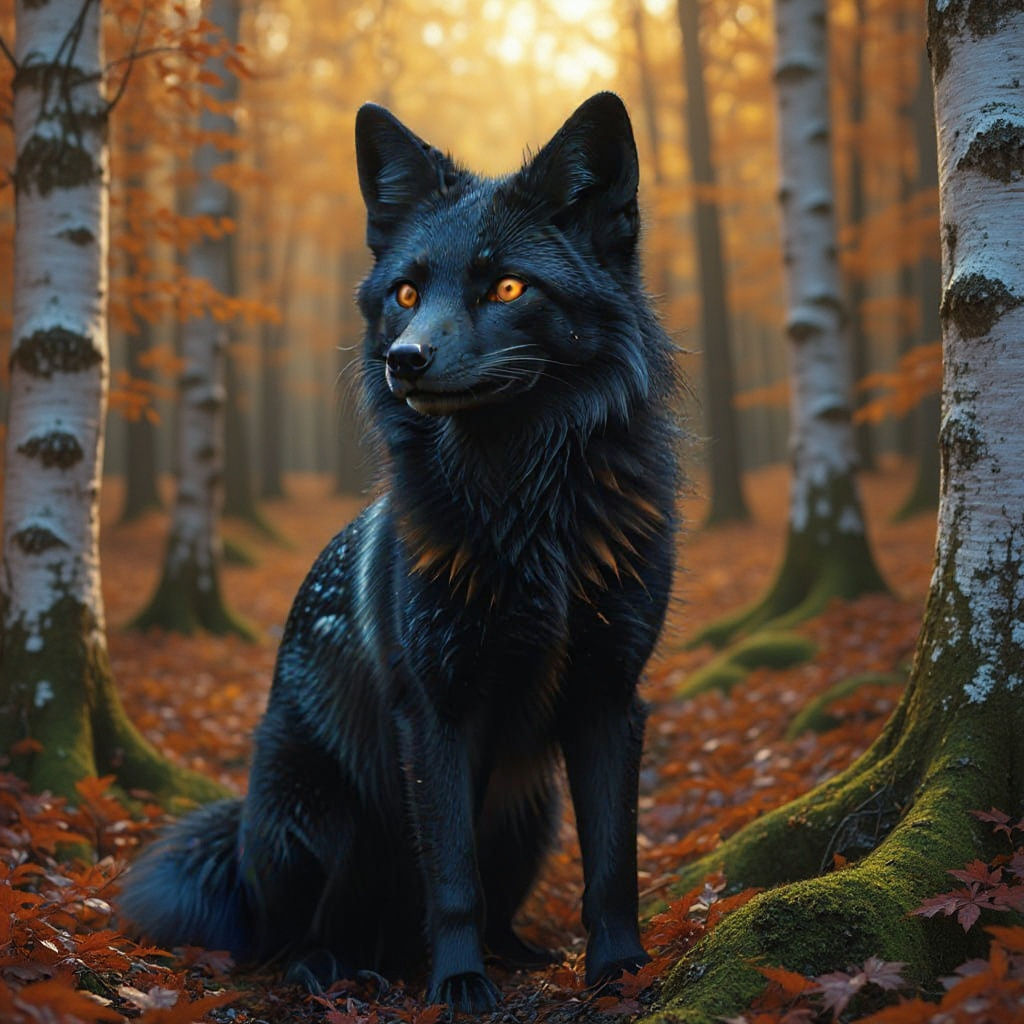 Majestic Black Fox with Golden Accents in Digital Art