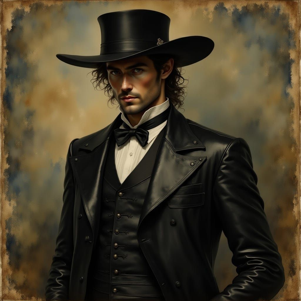 Man in Black Leather Suit and Cowboy Hat