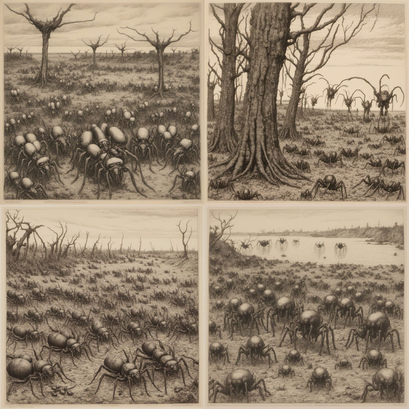 Monochrome Giant Ants in Horror Style