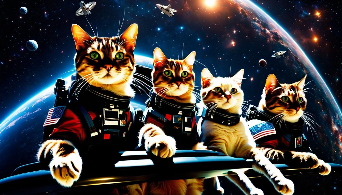 Doctor and Cats Floating in Space Galaxy