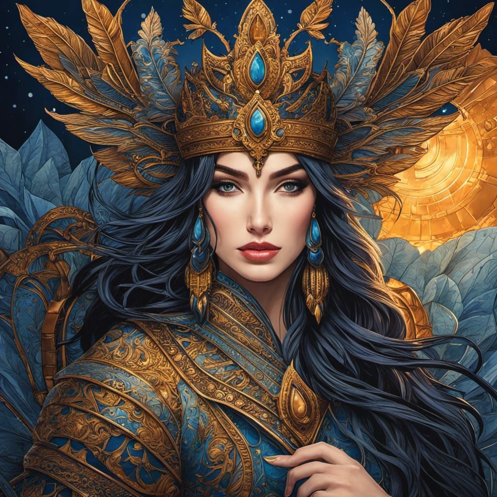 Gothic Magician Morgana with Excalibur in Hyperrealistic Sty...