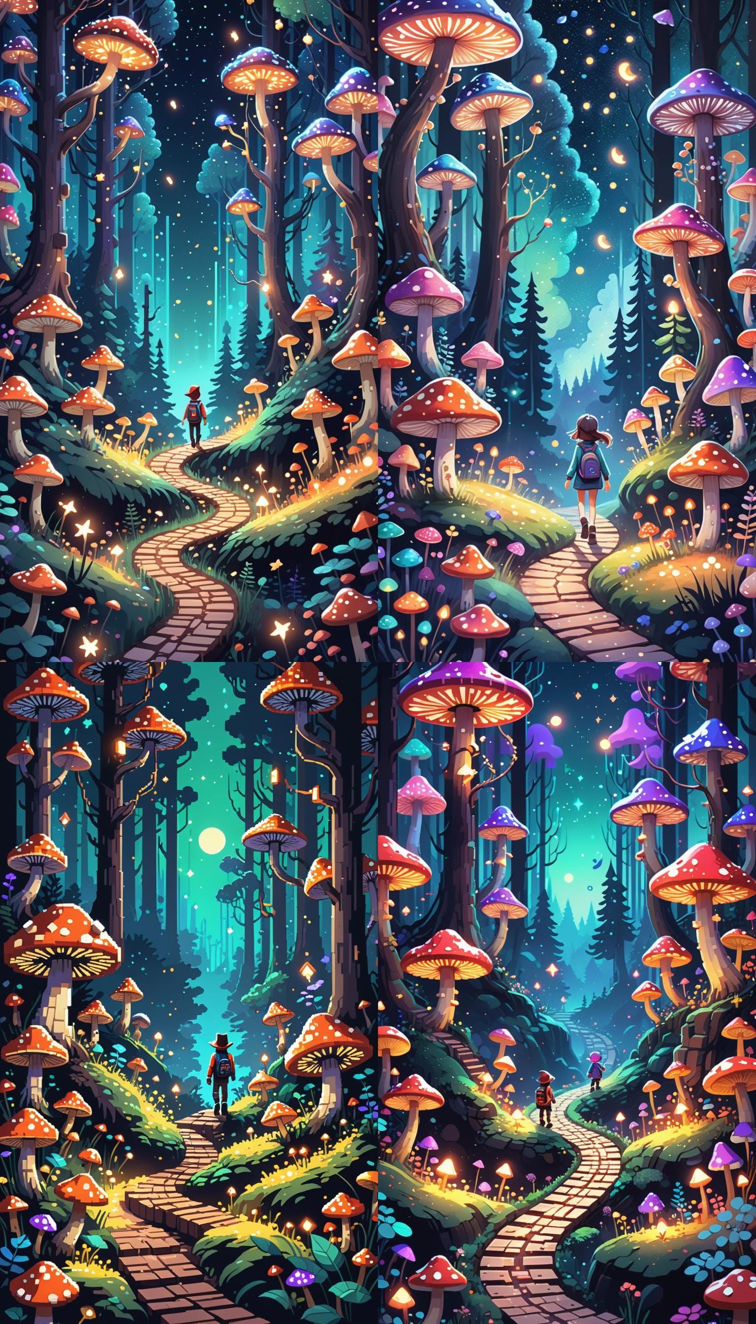 Magical Pixel Art Forest at Night in Candy Style
