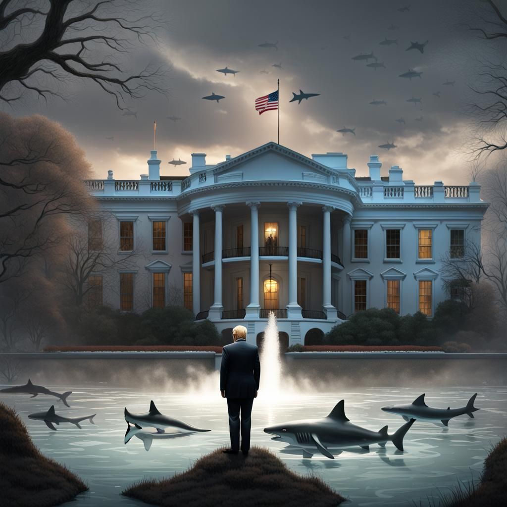 Donald Trump and Sharks: Dark Fantasy Concept Art
