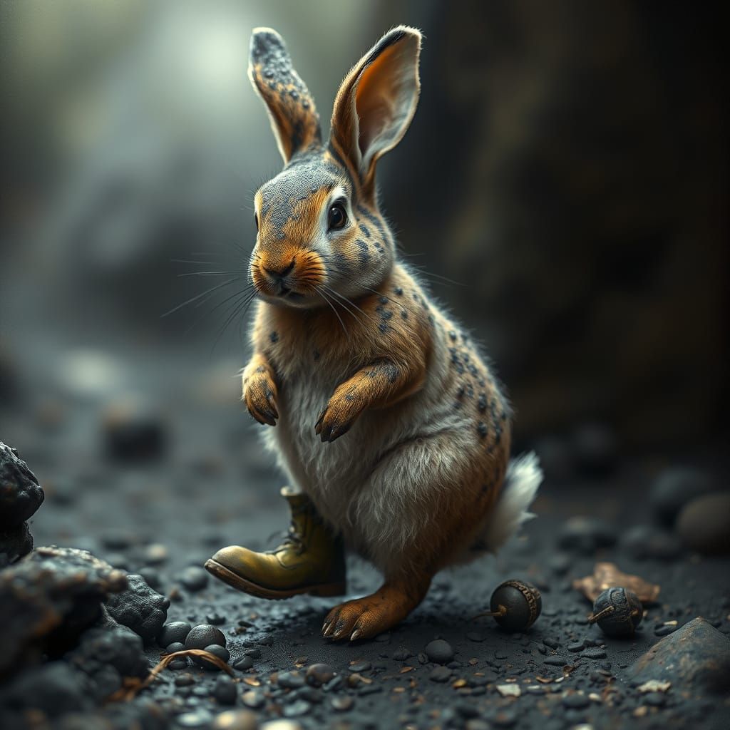 Whimsical Rabbit in Sooty Boot, Inspired by Classic Children...