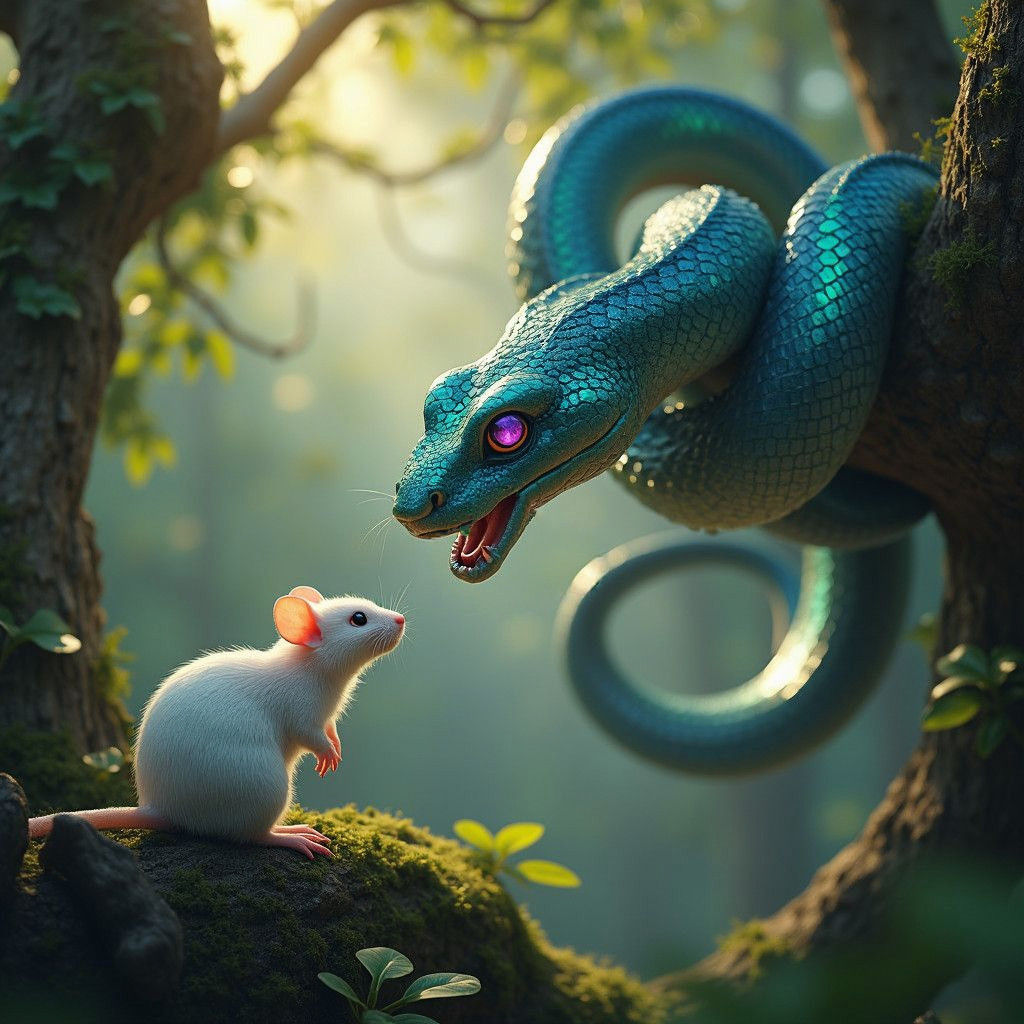 Snake Staring at Rat in Detailed Matte Painting