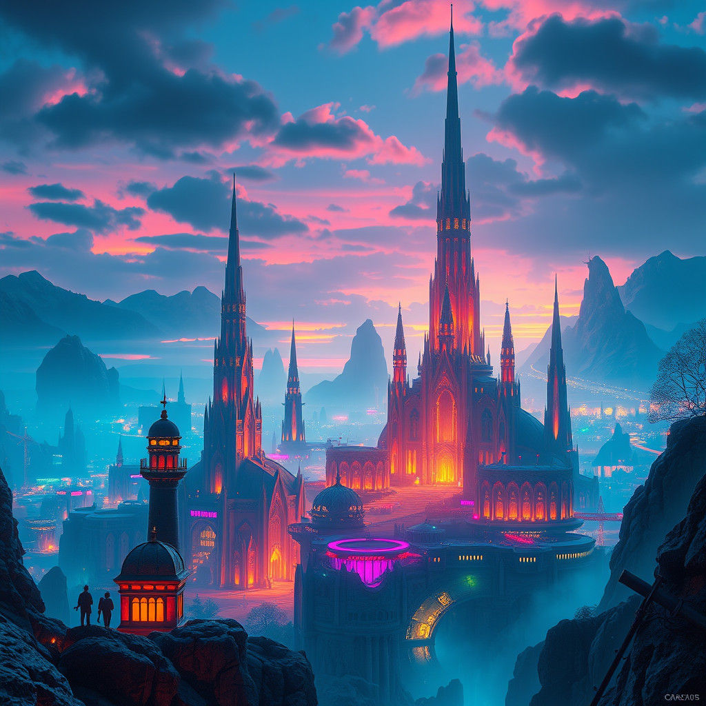 Mystical Futuristic Cityscape in Matte Painting Style