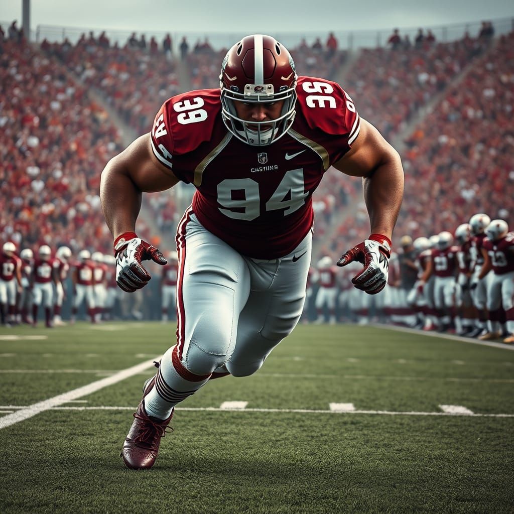 American Football Player in Action, Photorealistic Illustrat...